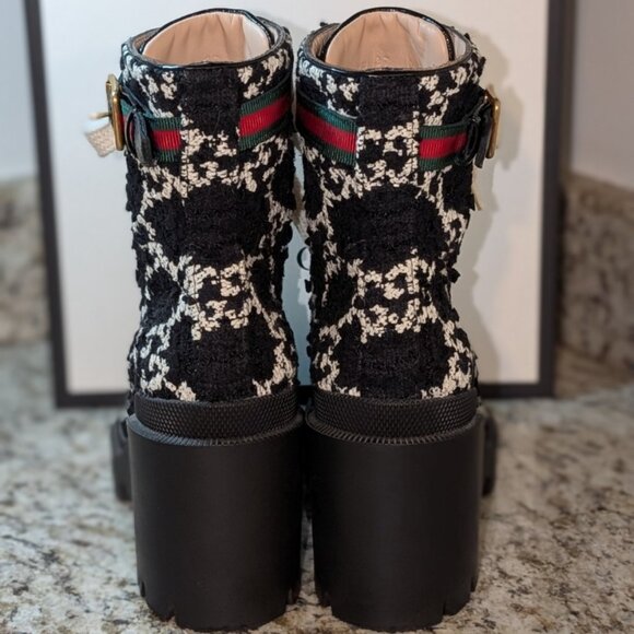 Gucci GG Tweed Snake Sole Boots Black Ivory 37 w/ Box & Dust Bags - Near Mint - Picture 3 of 13